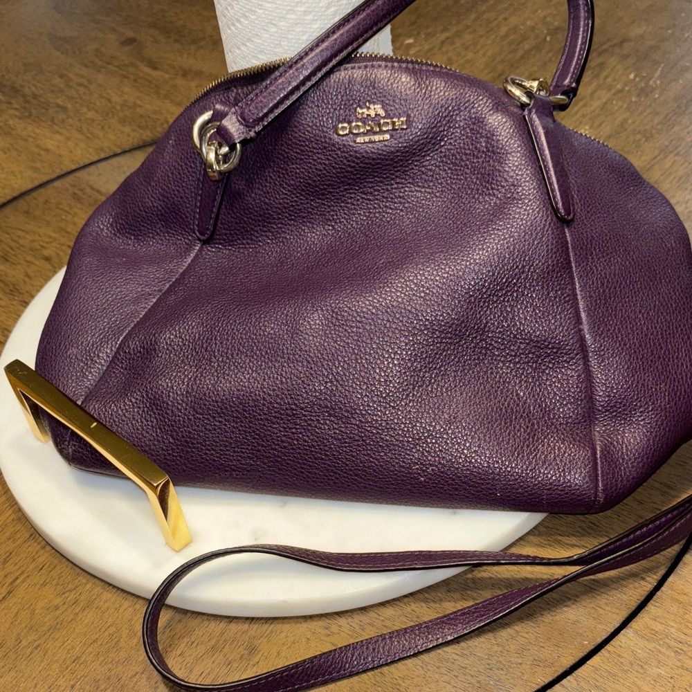 Coach Purple Pebble Leather Dome Satchel with Gold Hardware